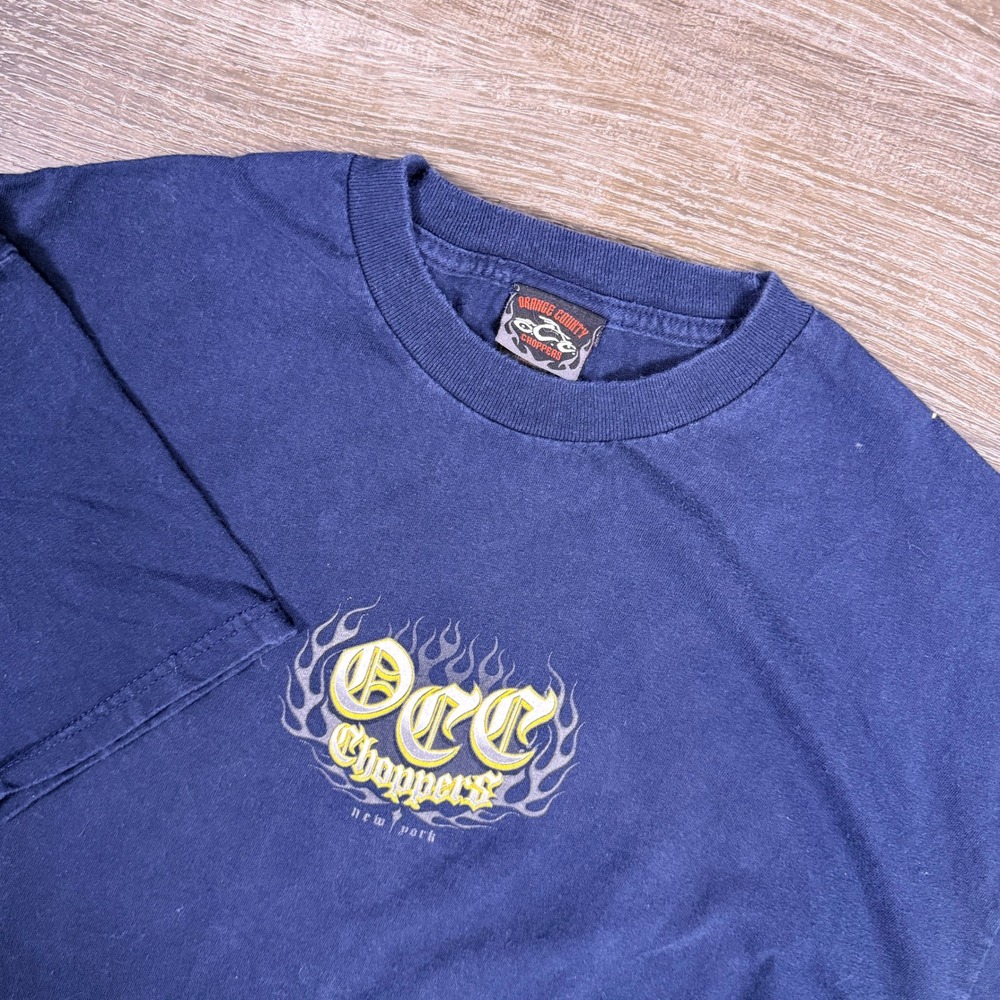 VTG Orange County Choppers T-Shirt Mens XL Blue Biker Graphic Y2K Grunge